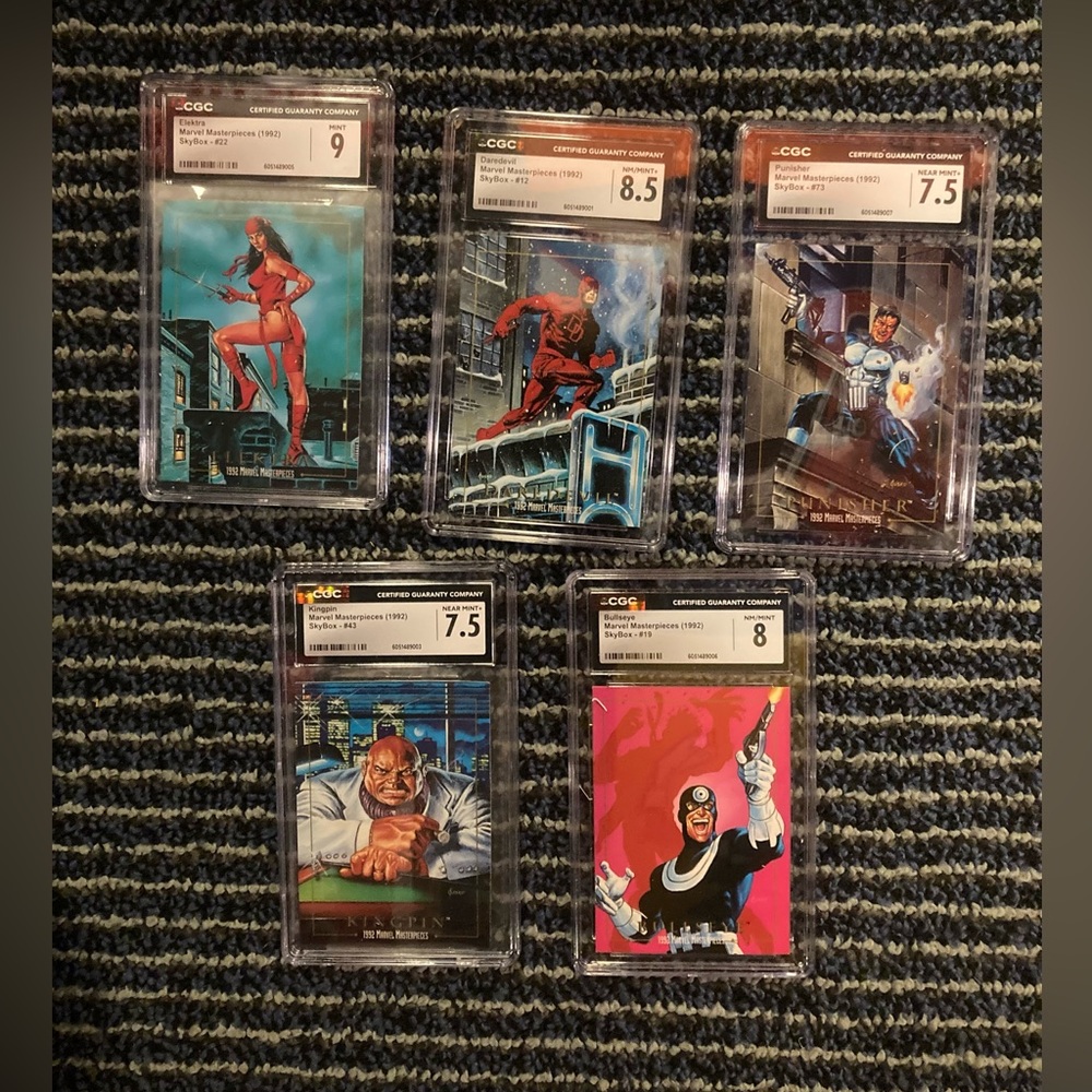 1992 SkyBox Marvel Masterpieces Kingpin Daredevil Bullseye Elektra Punisher CGC